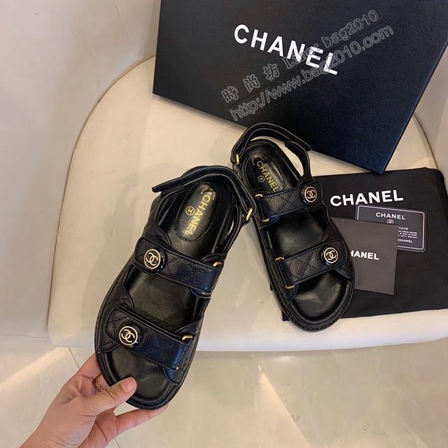 Chanel女鞋 香奈兒20ss新款魔術貼涼鞋 Chanel休閒涼鞋  naq1160